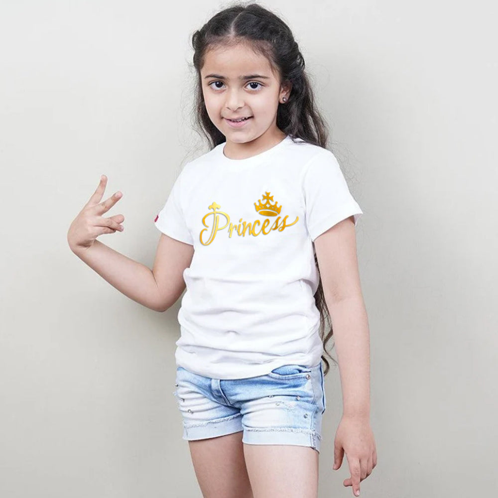 King Queen Princess Princess, Family T-Shirts Combo (White/Gold)
