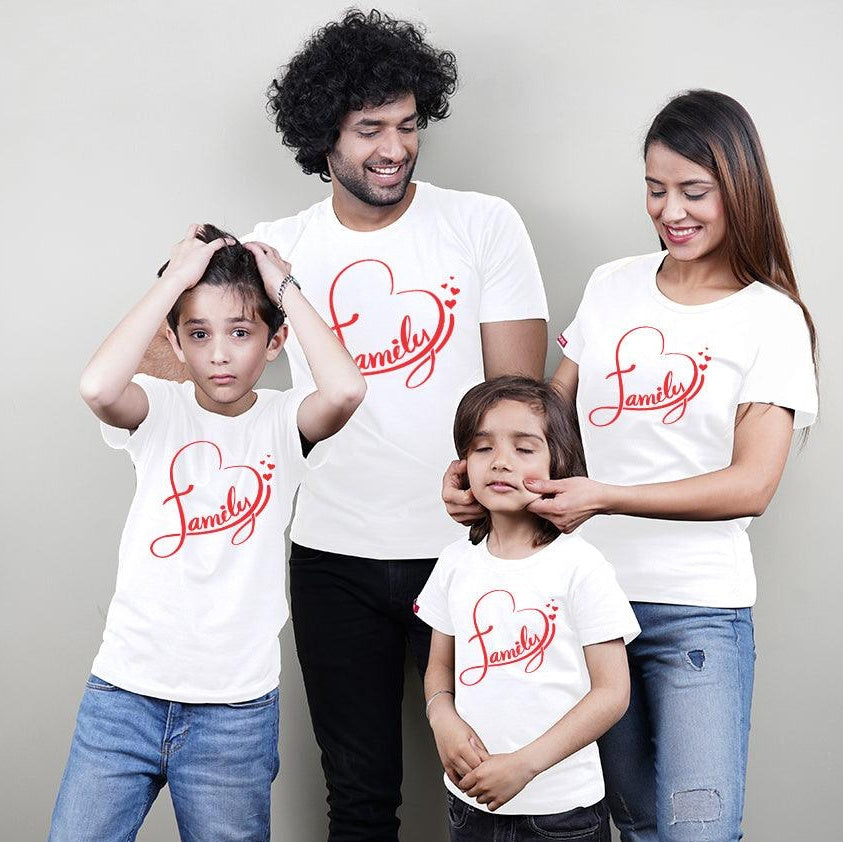 Family (Hearts), Family of 4 T-Shirts Combo (White)