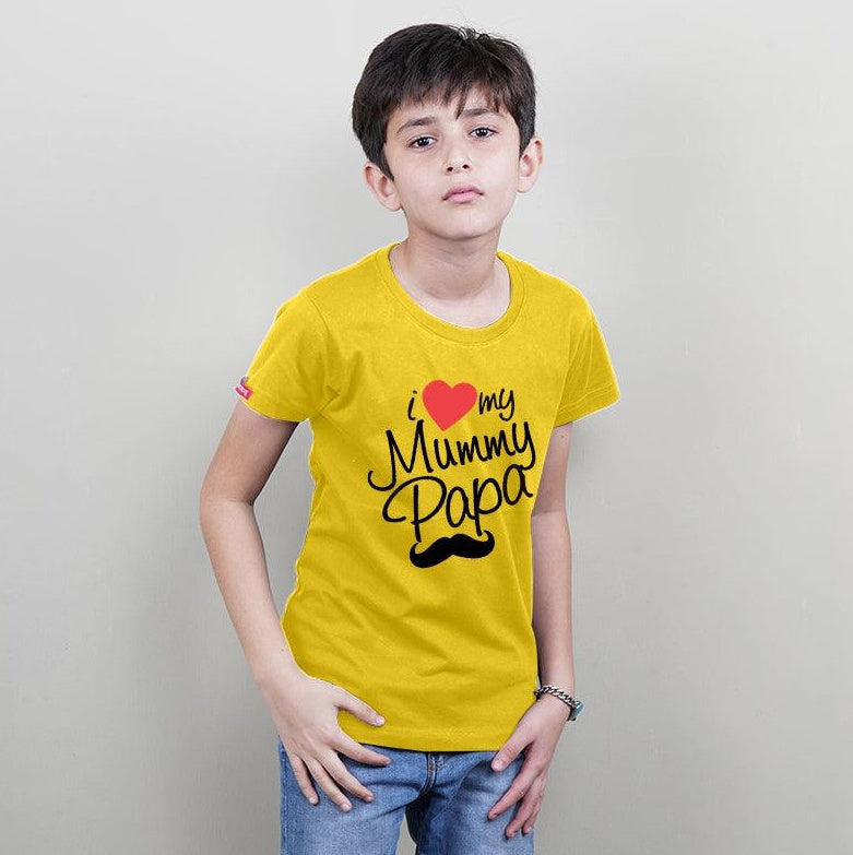 I Love My Beta, I Love My Mummy Papa, Family of 4 T-Shirts Combo (Yellow)