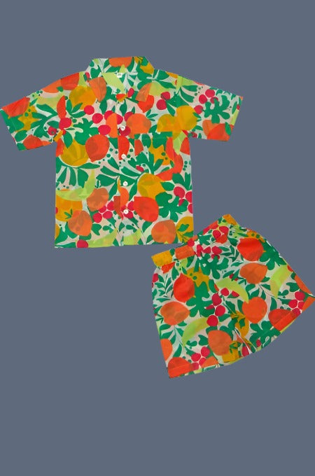 Multicolour Cambric cotton Co-ord set for kids