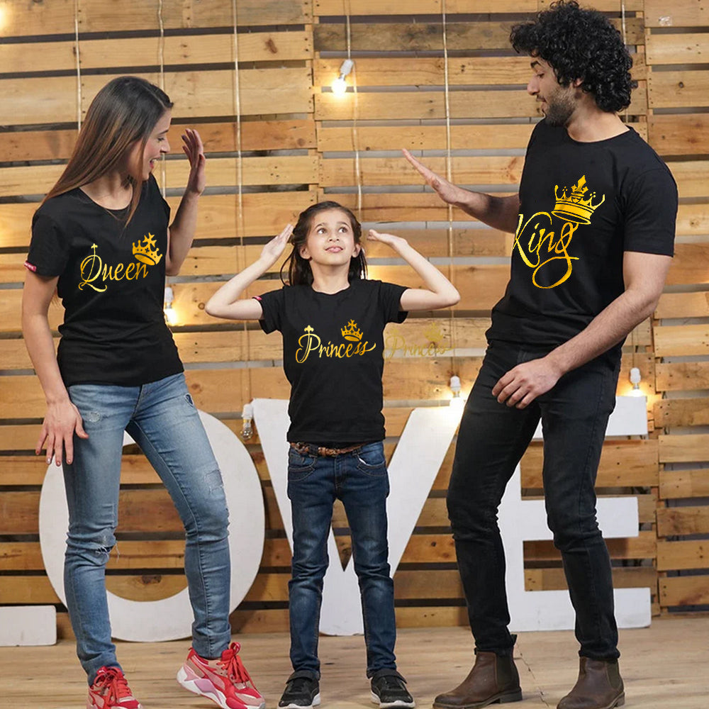 King Queen Princess, Family T-Shirts Combo (Black/Gold)